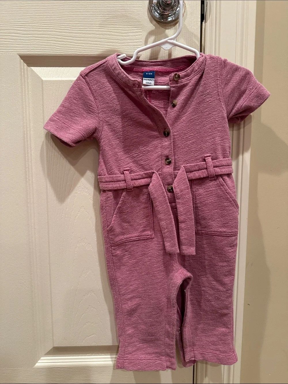 Old Navy Mauve Pink Short-Sleeve Belted Romper